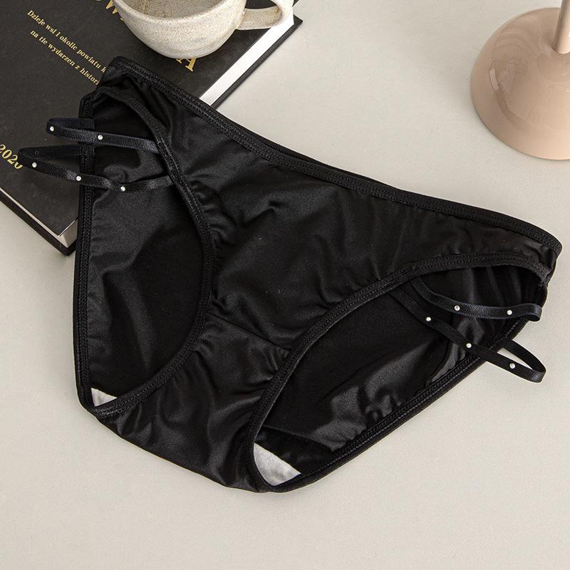 Thin Band Satin Mesh Panties with Sparkling Diamonds Lift Buttocks Sexy Mid Waist Triangle Women’s Panties