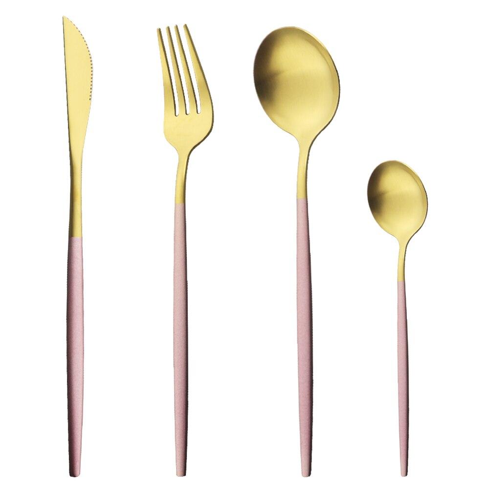 Schwarz 4 Stück Abendessen Edelstahl Gold Matt Geschirrset Messer Gabel Teelöffel Besteckset Küchentischgeschirr Besteckset