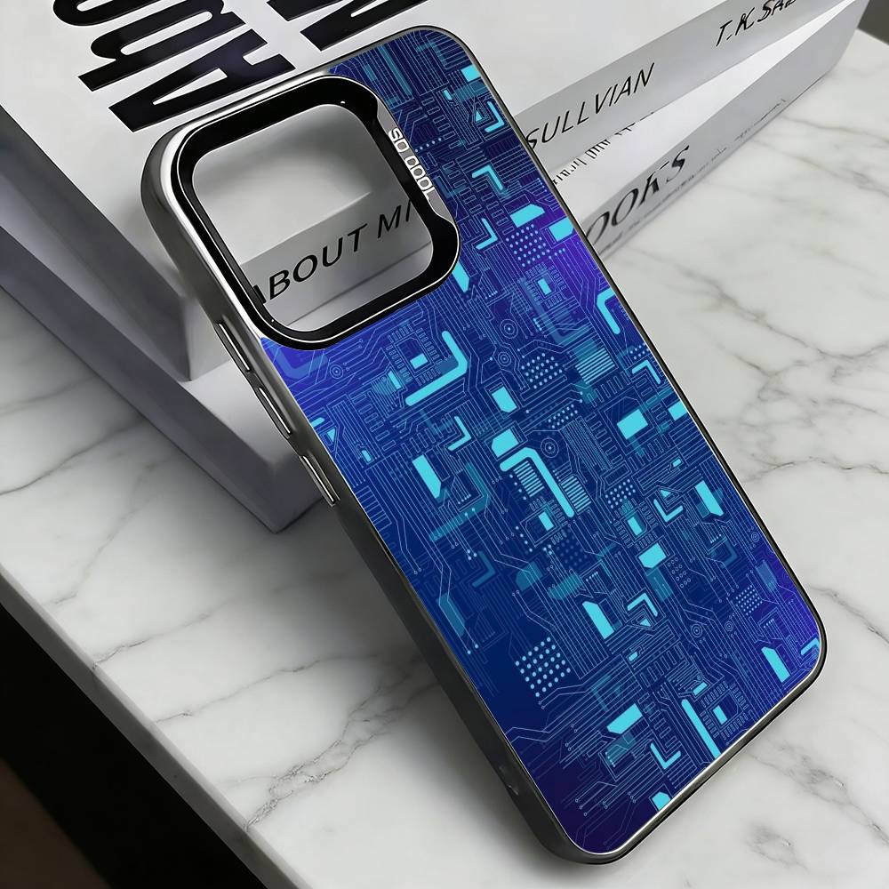 

C-Circuit Board Texture Phone Case For iPhone 17,16,15,14,13,12,11 Plus,Pro Max,XS,Colored Silver Plated Inside Cover iPhone12PROMAX