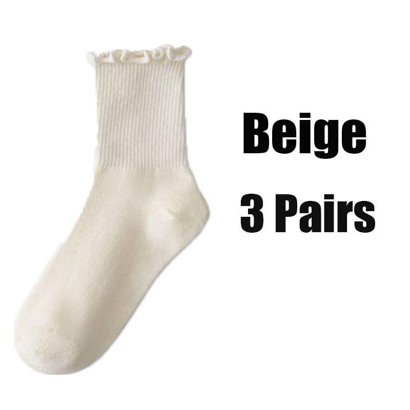 1/3pairs Ruffle Socks for Women Mid Crew Middles Tube Ankle High Breathable Black White Beige Female Fashion Cotton Socks