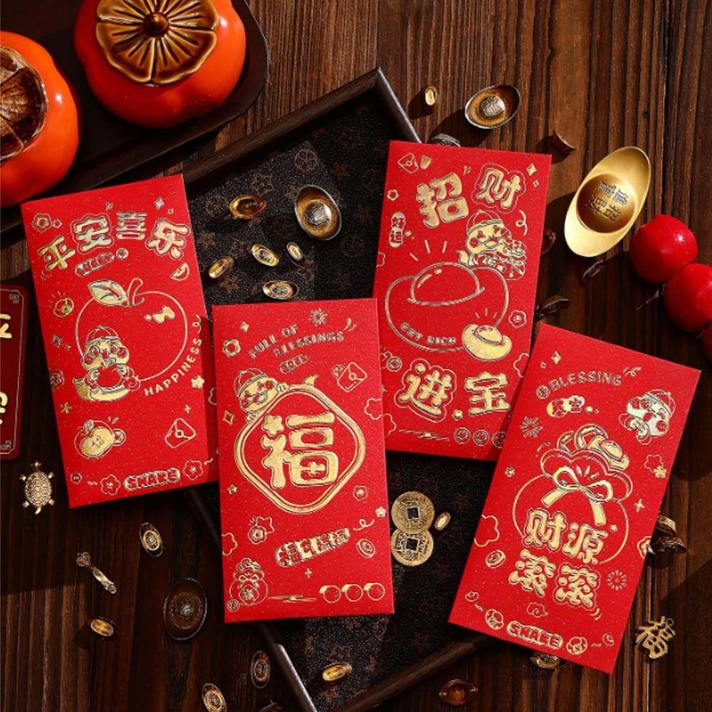 6pcs Blessing New Year Red Pocket Thickened Money Packet Lucky Money Bags  Spring Festival Supplies