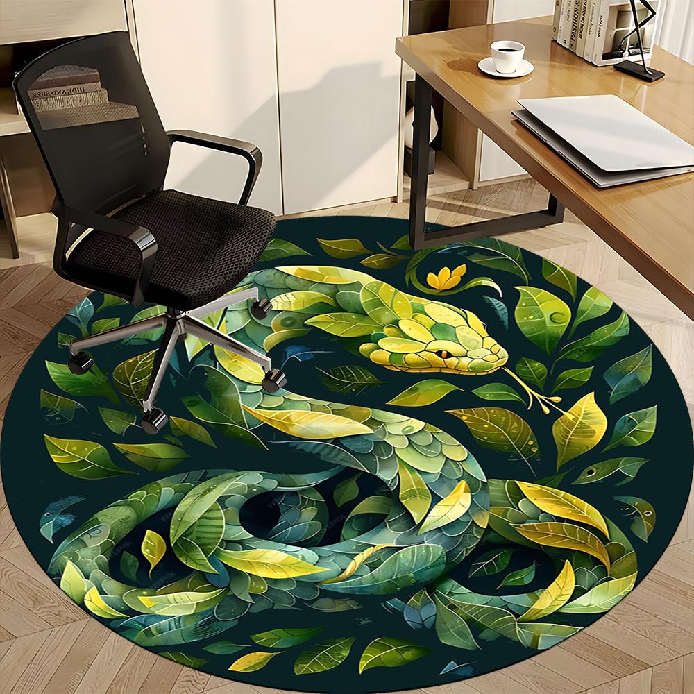 1pc Snake Leaves Office Round Area Rug,  Mat Suitable For Office, Under Office Chairs Bedroom Living Room Home Decor, Room Deco