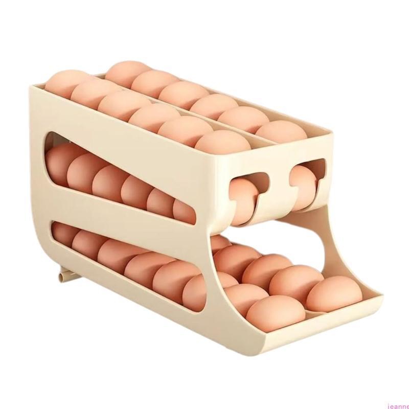 Double Layer Rolling Eggs Storage Container For Fridge With Automatic Slide Out Designs And Protective Eggs Trays