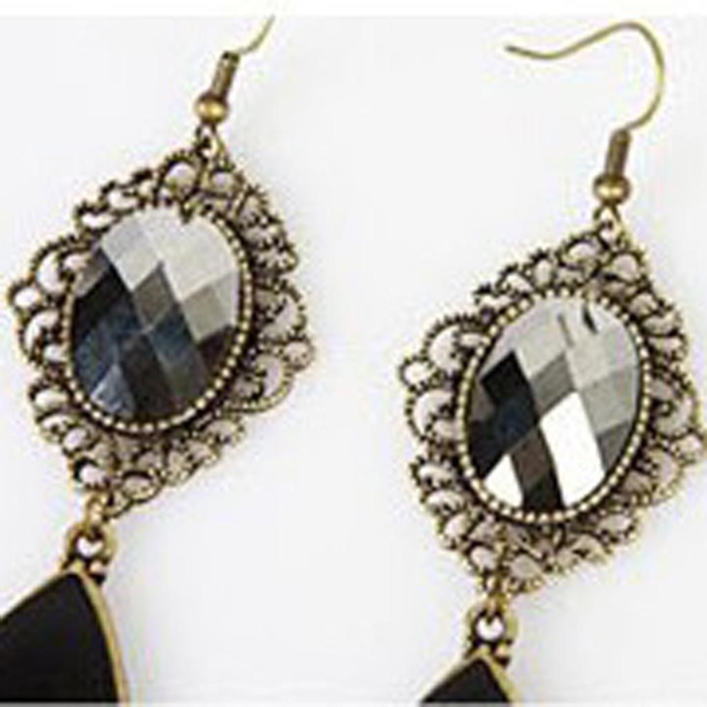 Women Fashion Bohemian Retro Water Drop Cut Out Flower Gemstone Earrings