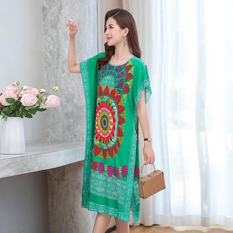Thai Dress Medium and Long Loose Casual Large Size Meat-covered Seaside Beach Cotton Silk Dress