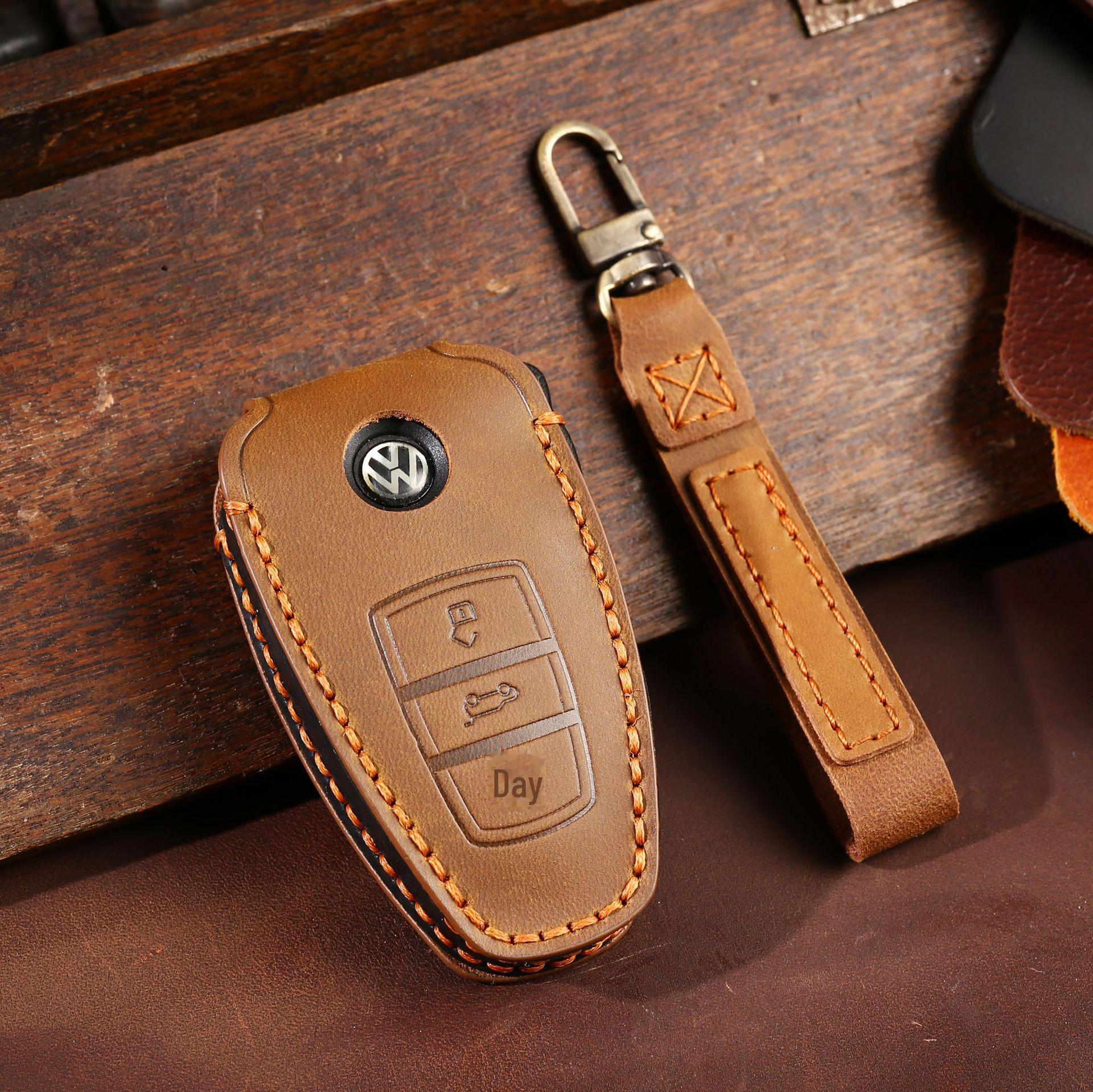 

Чехол для ключа из натуральной кожи для Volkswagen Touareg (2017-2018, 2021) - Включает брелок коричневый