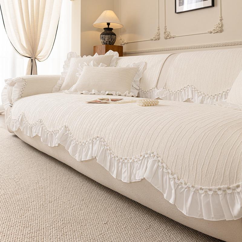French Chenier Sofa Cushion with Skirt Edge High-End Thick Solid Non-Slip Sofa Cover for Living Room Cozy Easy-Care Couch Covers