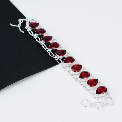 Red Garnet Bracelet Red Garnet Gemstone Handmade 925 Sterling Silver Bracelet Garnet Boho Bracelet For Gift Bohemian Unisex Bracelet For Her
