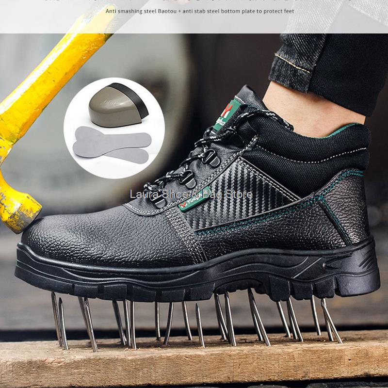 Construction Man Work Safety Boots Anti-stab Anti-smash Steel Toe Men Safety Shoes Rubber Work Shoes Male Ankle Boots Protective