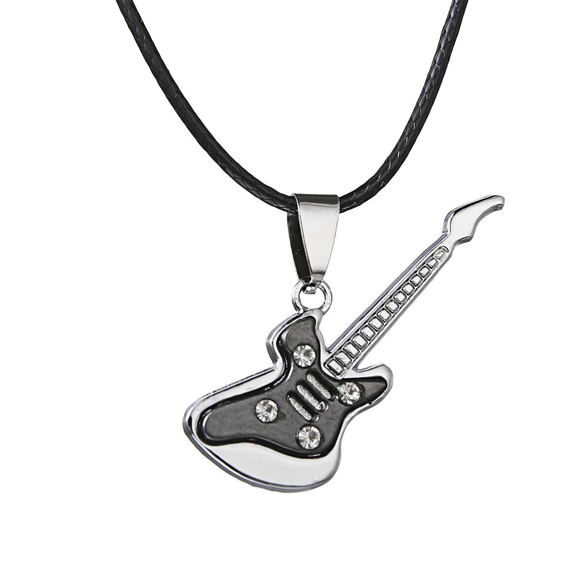 

Stainless Steel Guitar Pendant Necklace For Men Women Retro Punk Rope Chain Musical Instrument Choker Party Jewelry Gift