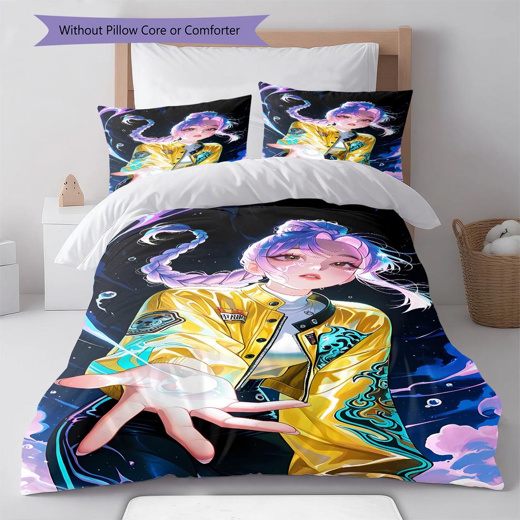 Kpop Dämonenjäger Muster Bettwäsche, Steppbett Set Steppbettbezug Kissenbezug Zuhause Geburtstagsgeschenk (1 Bettbezug + 2 Kissenbezüge, ohne Füllung)