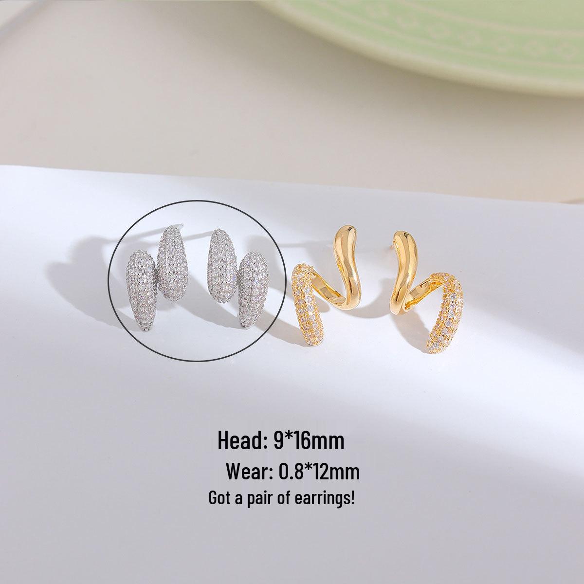 Copper-Plated Gold 925 Silver Zirconia Spiral C-Shaped Earrings – Light Luxury, Versatile Design for Women Durable Real Gold Plating