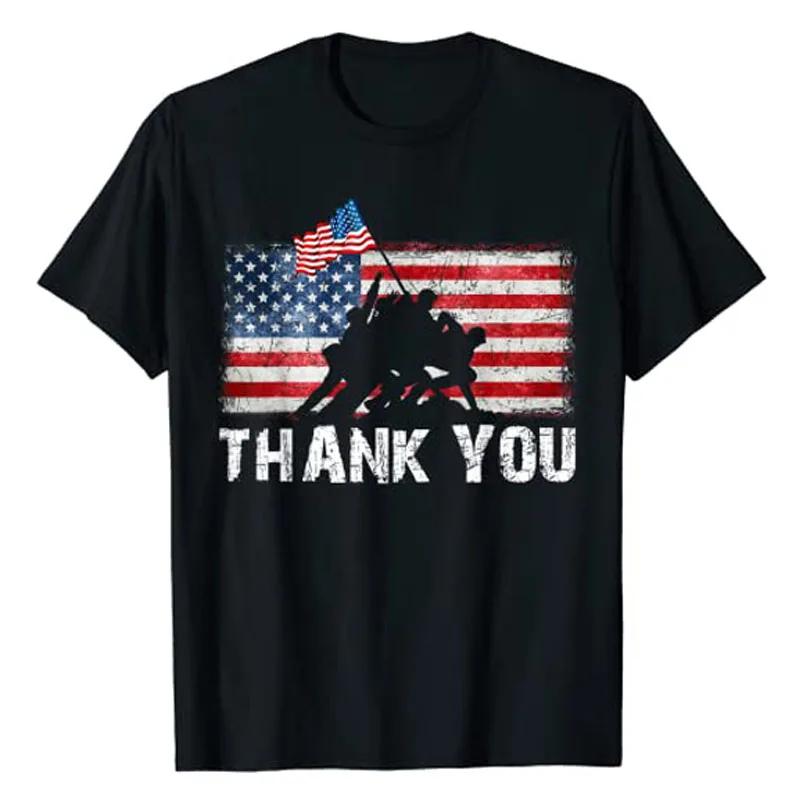 Patriotic American US Flag Thank You Memorial Day Veteran T-Shirt USA Proud Graphic Tee Tops 4th of July Clothes Novelty Gifts