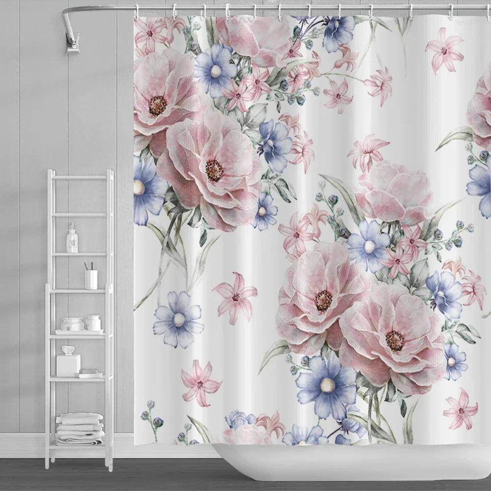 Floral Duschvorhang für Badezimmer Vintage Blume Schmetterling Wasserdichter Stoff Boho Badewanne Badezimmervorhang Mit Haken 180x240