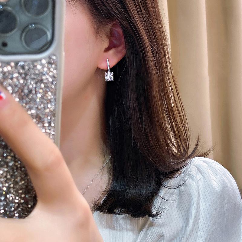 S925 Sterling Silver Versatile Dangle Earrings with White Gold Plating and Diamond Set