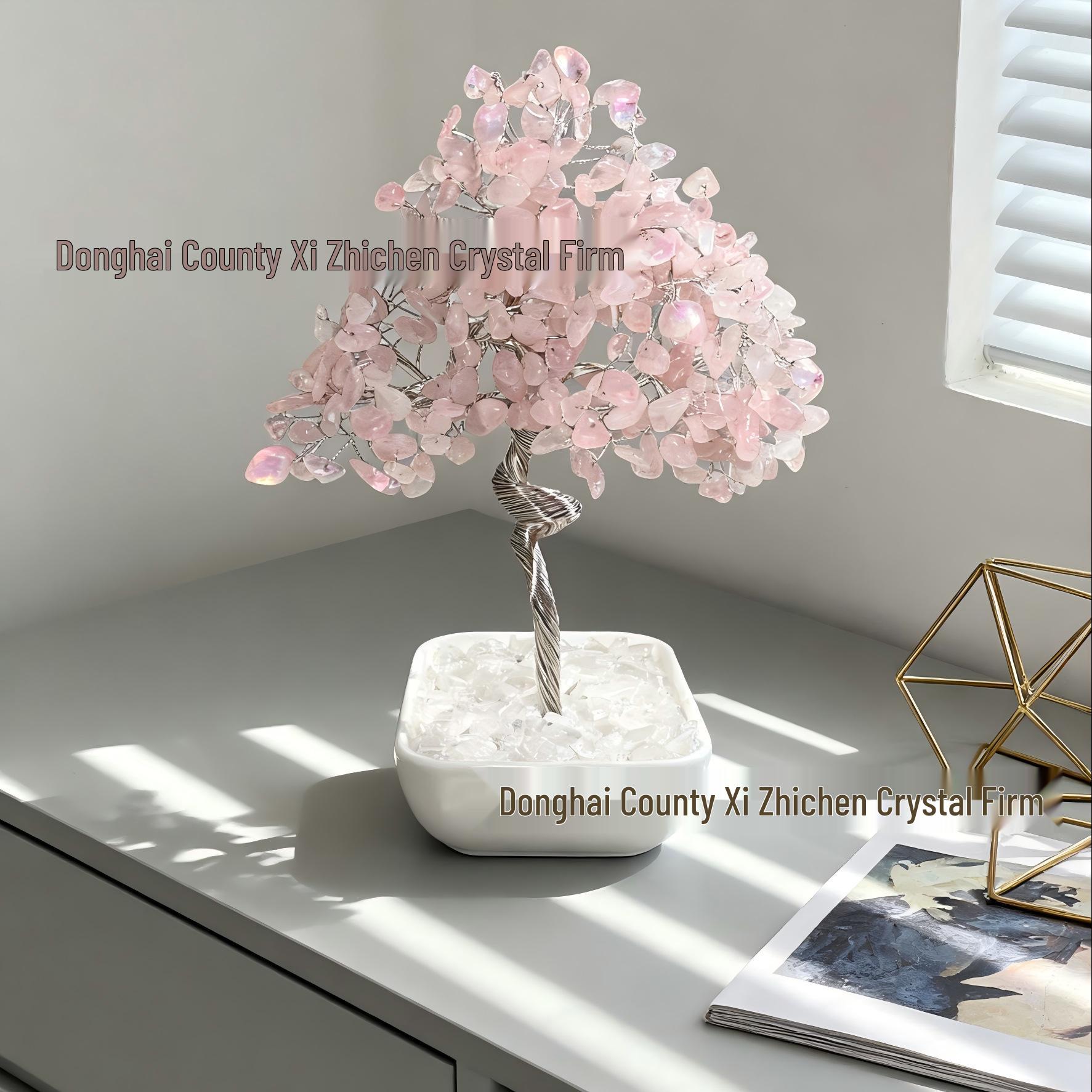 Aquamarine Wealth Tree Crystal Ornament - Raw Stone Tree of Life for Attracting Money, Desktop Office Decor