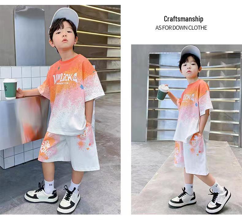 Boys' 2026 Quick-Dry Gradient Sportswear Set: Short-Sleeve Printed Two-Piece Summer Outfit