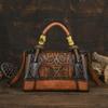 Johnature Chinese Style Embossed Leather Bag Vintage Large Capacity Women's Handbag Versatile Shoulder Bags
