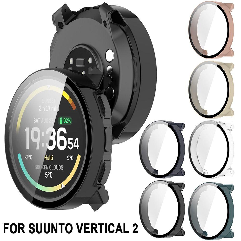 PC+Tempered Protective Case Anti-Scratch Full Coverage Screen Cover Bumper Protector Shell for Suunto Vertical 2 Watch Frame