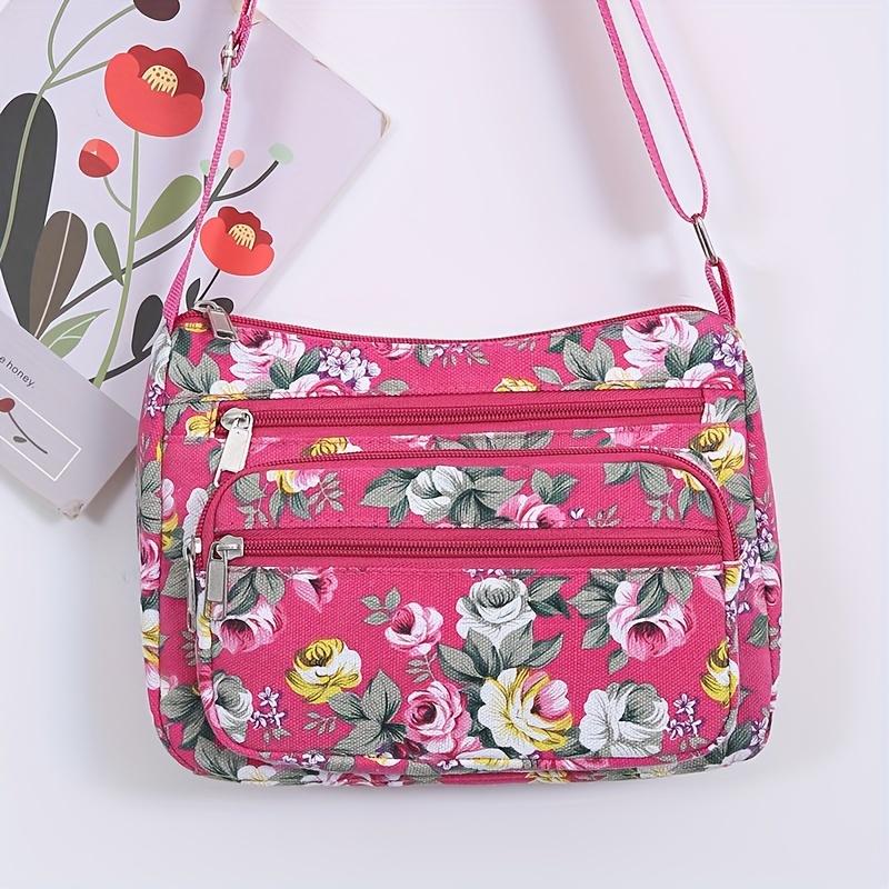 Borsa a tracolla da donna con classico motivo floreale, chiusura a zip, borsa da shopping casual, accessorio da viaggio, portamonete alla moda, borsa a tracolla elegante
