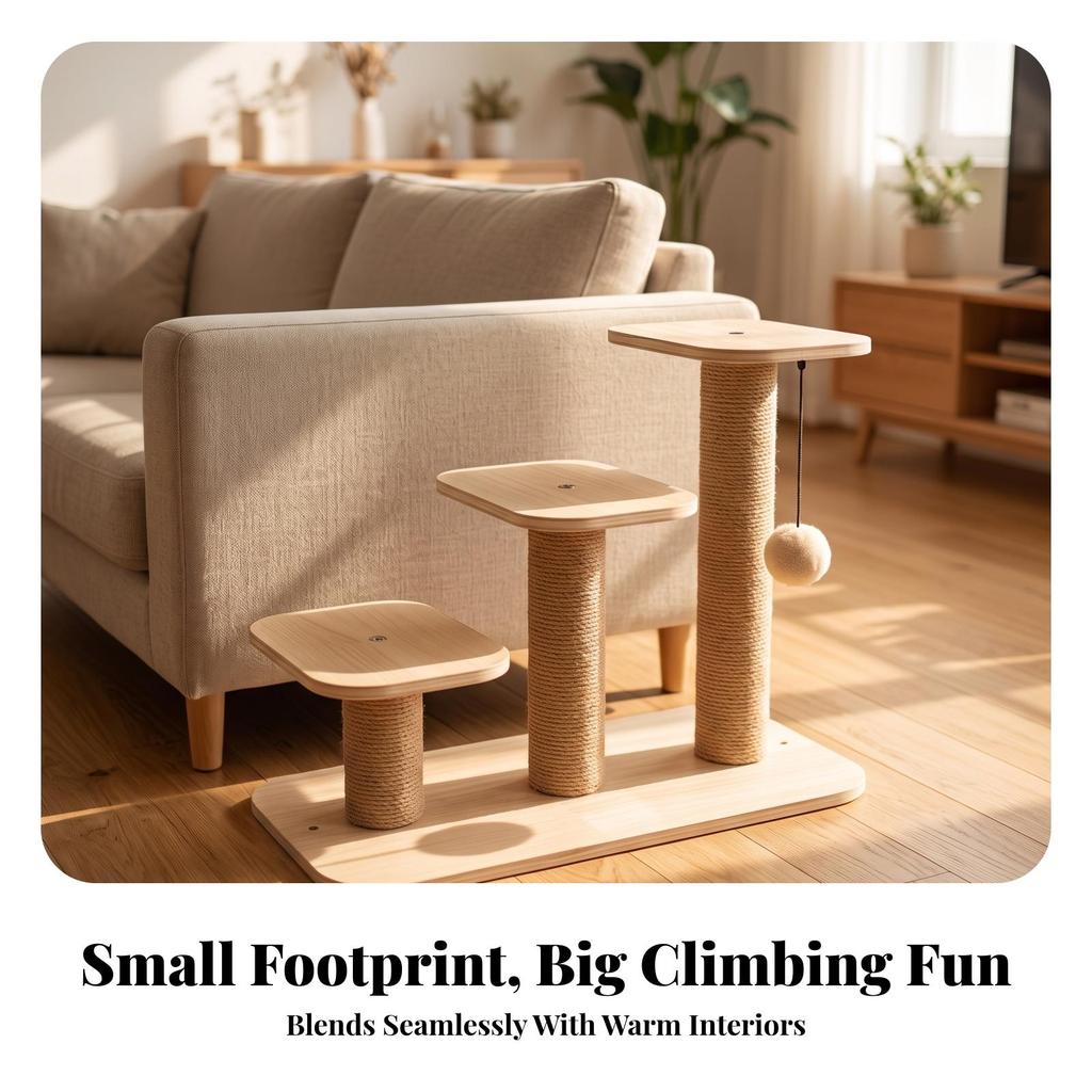 Cat Climbing Step with Toy Natural Perch Sisal Post Furniture Stable