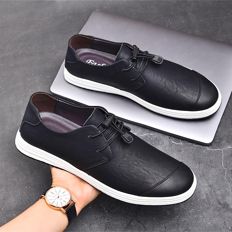 Fashion Trendy New Minimalist Beige Men's Leather Casual Shoes Soft Soles Comfortable Loafers for Office Men's Business Work Shoes