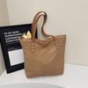 Woven Tote Bag for Women Summer Beach Handbag with Faux Leather Strap Fashion Casual Carryall