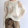 WTEMPO Spring Summer Long-sleeve Hollow-out Breathable Sweaters Solid Color Loose Thin Knitted Pullovers Jumpers Tops
