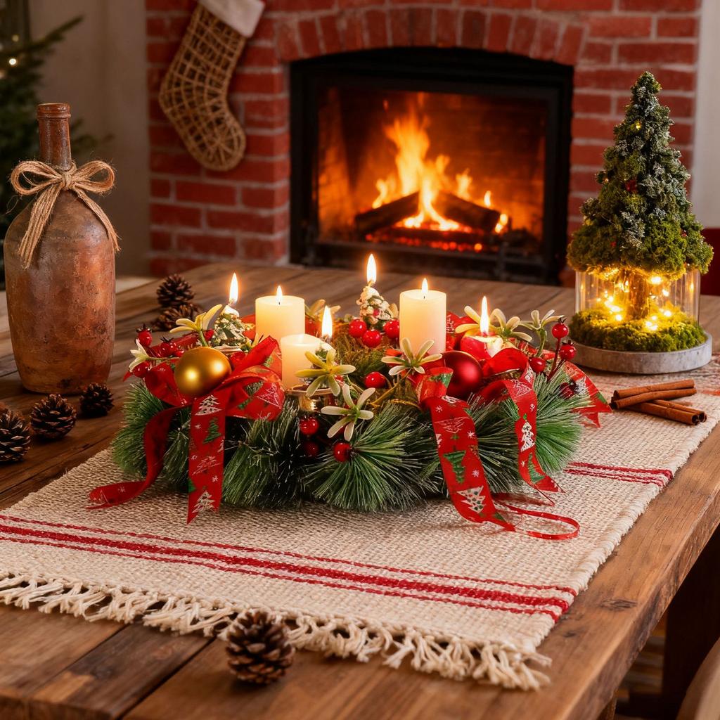 Christmas Wreath Candlestick Ornaments, Simulated Wreath Candlestick Desktop Decorations And Wall Hangers