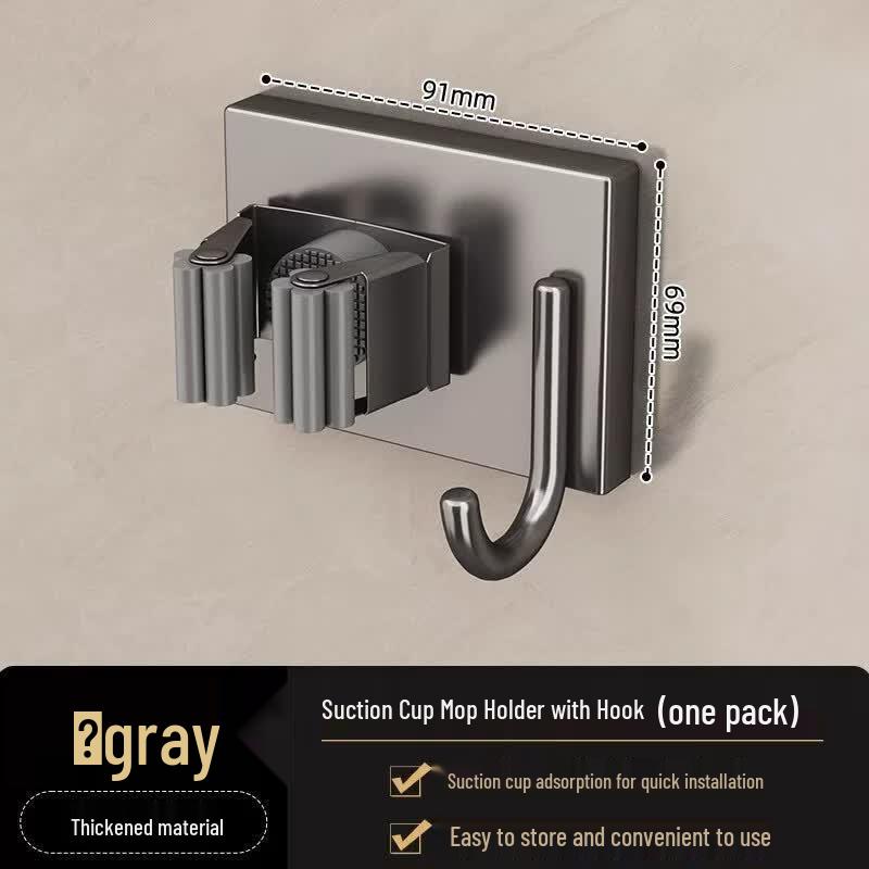 LIEI Gunmetal Grey Stainless Steel Suction Mop & Broom Holder