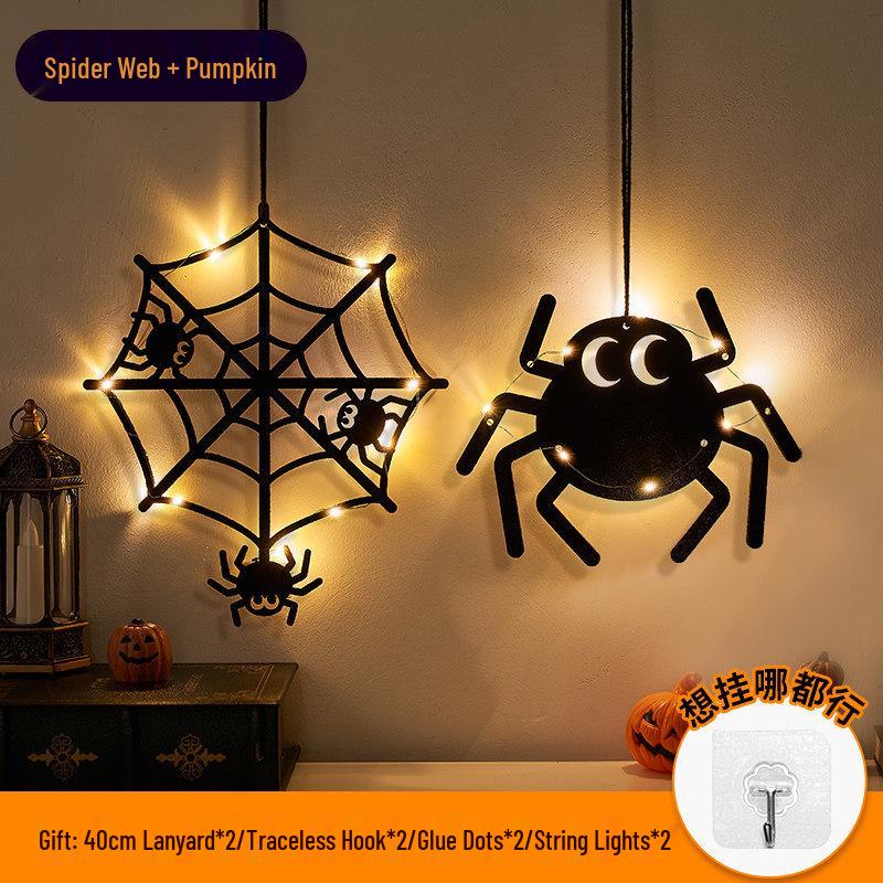 Halloween Hanging Pumpkin Lanterns with String Lights - Festive Scene Décor & Luminous Props