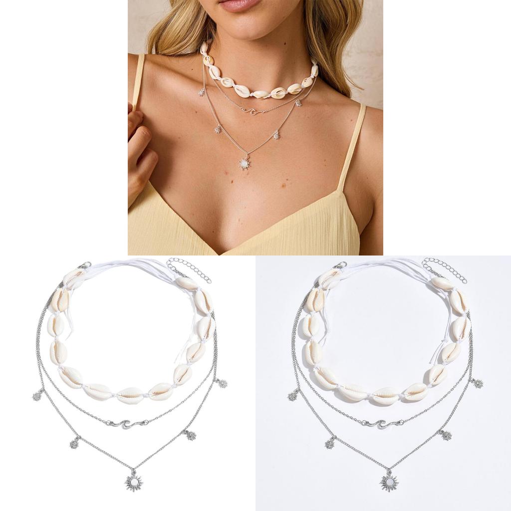 Summer Beach Shell Pendant Necklace Multilayer Alloy Boho Jewelry For Women