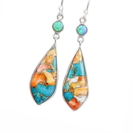 Bijuterii de epocă pentru femei Faux turcoaz cu strasuri. Cercei cu cârlig pentru ureche