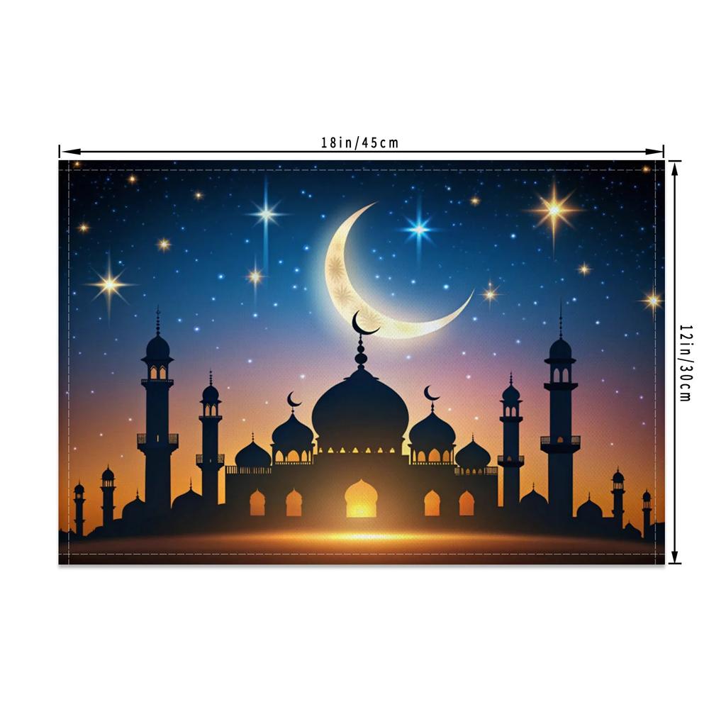 Ramadan Eid Tischsets Islamische Moschee Mondsichel Stern Design Festliche Tischdekoration für Iftar Eid al Fitr Langlebig Waschbar
