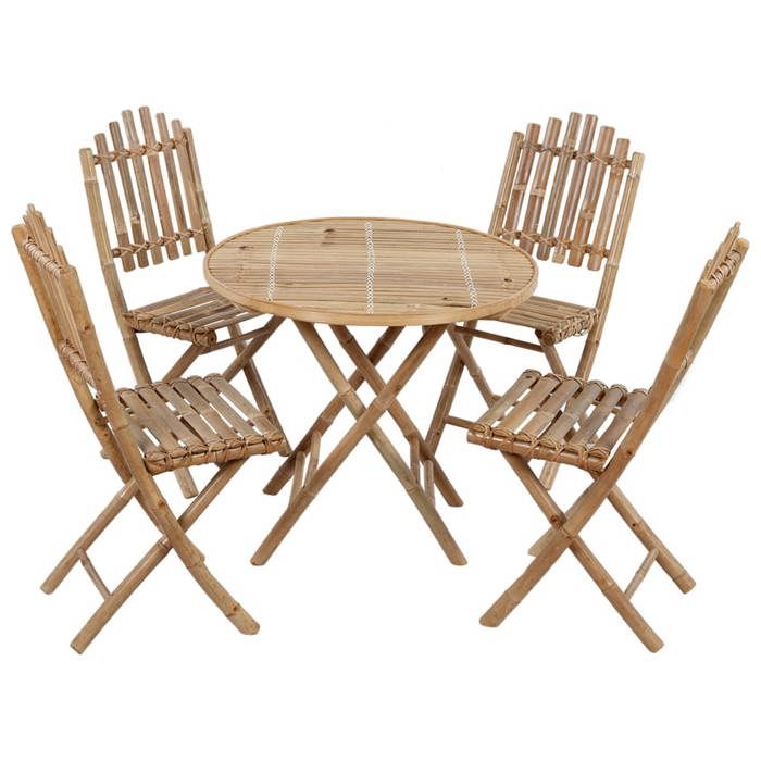 Ensemble à manger d'extérieur - vidaXL - 5pcs - Pliable - Résistant à l'eau - Bambou