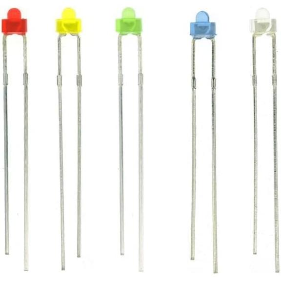 100PCS 2mm Round top LED Diode Light Assorted Kit Green Blue White Yellow Red Component DIY (Diffused Len Kit (R,G,B,W,Y), 2mm Round top)
