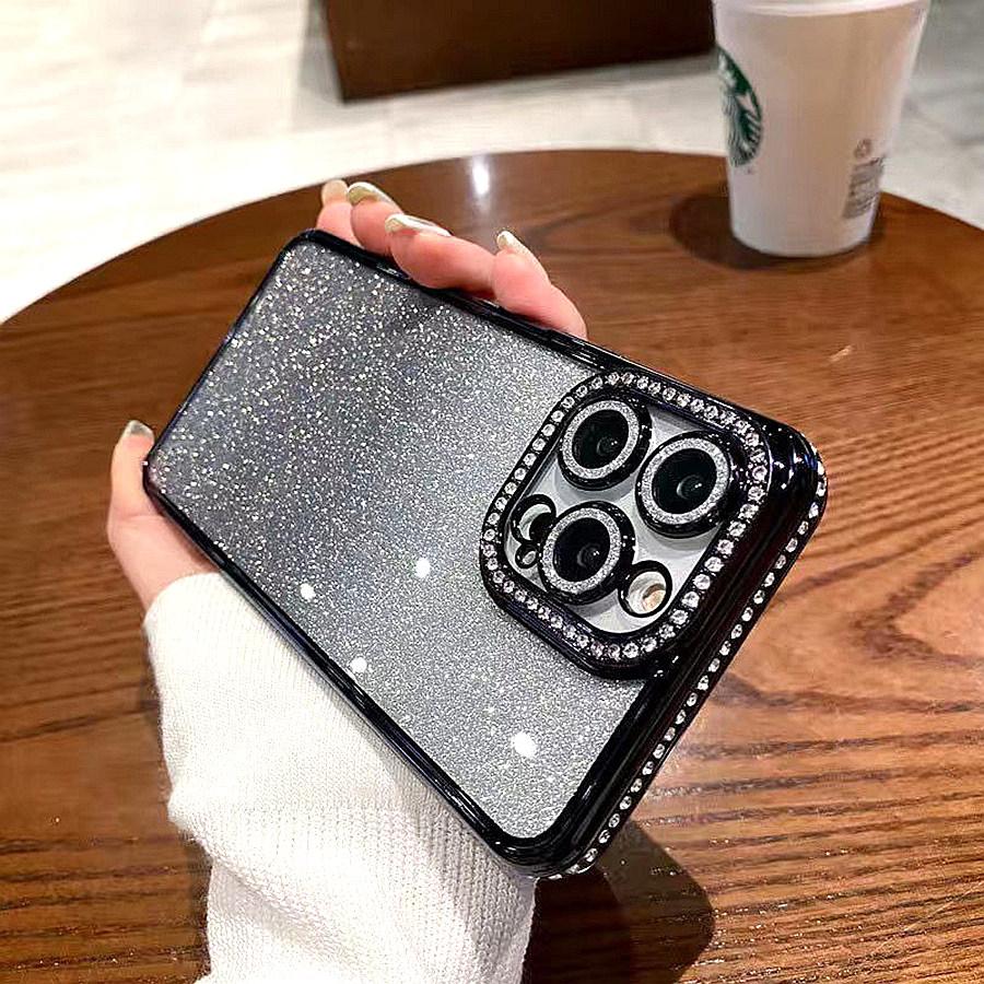 

Роскошный чехол для телефона с блестящей пудрой и бриллиантовой рамкой для iPhone 16 Pro Max 16 Plus 16 iPhone 15 14 13 12 11 Мягкий противоударный чехол из ТПУ iPhone 16 чёрный
