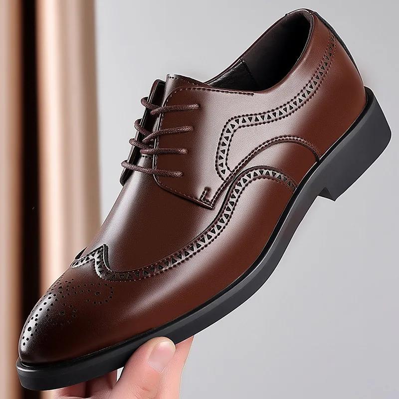 Men's Classic Retro Brogue Shoes Mens Lace-Up Business Leather Shoes Dress Office Flats Men Wedding Party Oxfords 2025