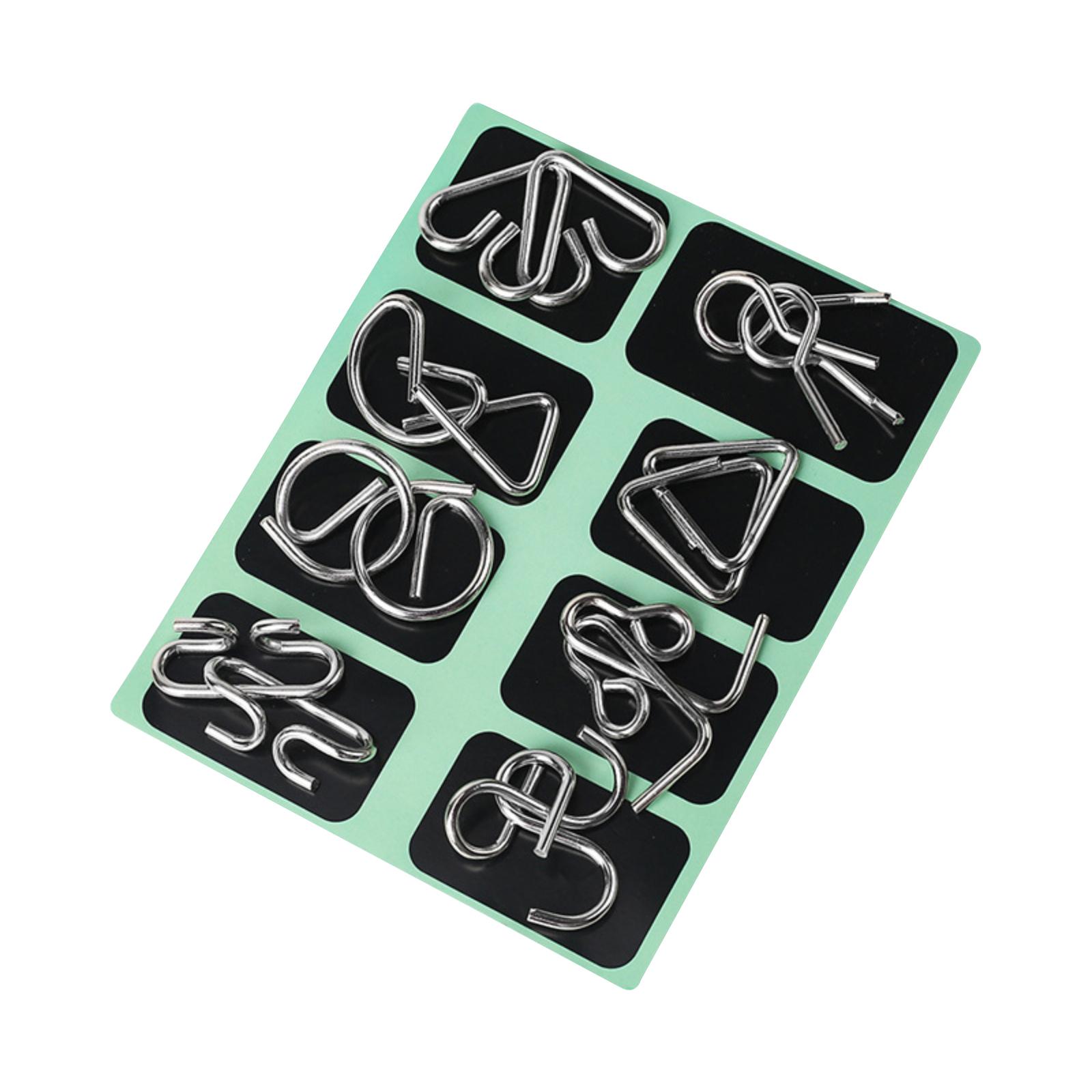 

8 Pcs Metal Wire Puzzle Toy Brain Teaser Game Mind IQ Test Ring Kids Gift One Size зелений