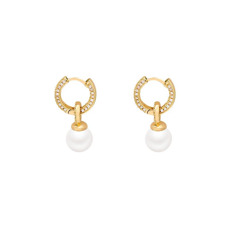 Hong Kong-style retro style slightly inlaid pearl ear rings women's light luxury popular earrings design earrings