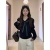 Autumn and Winter Navy Collar Sweater Top Niche Trend Shawl Slim Short Design Sense Inside Knitted Sweater Women