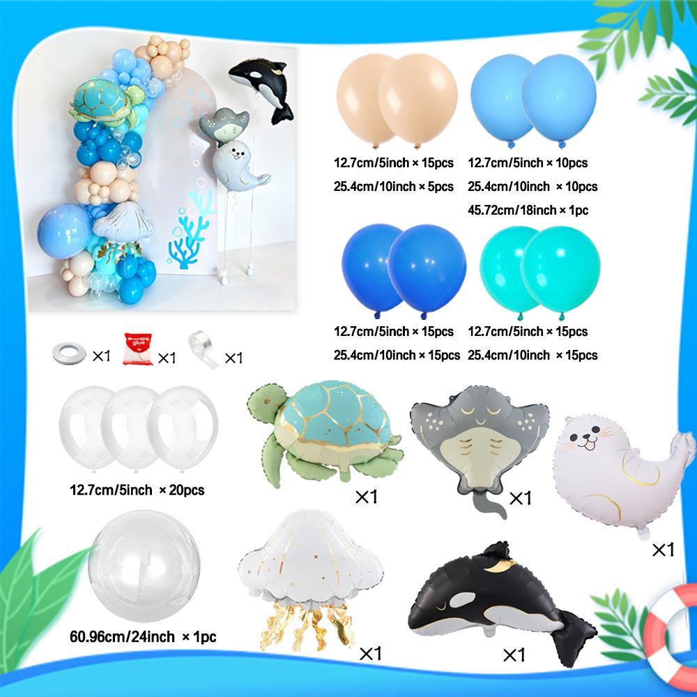Blue Ocean Theme Balloon Set Turtle, Orca, Ocean Animal Balloon for Summer Party, Birthday Shower, Party Decoration Balloon Other