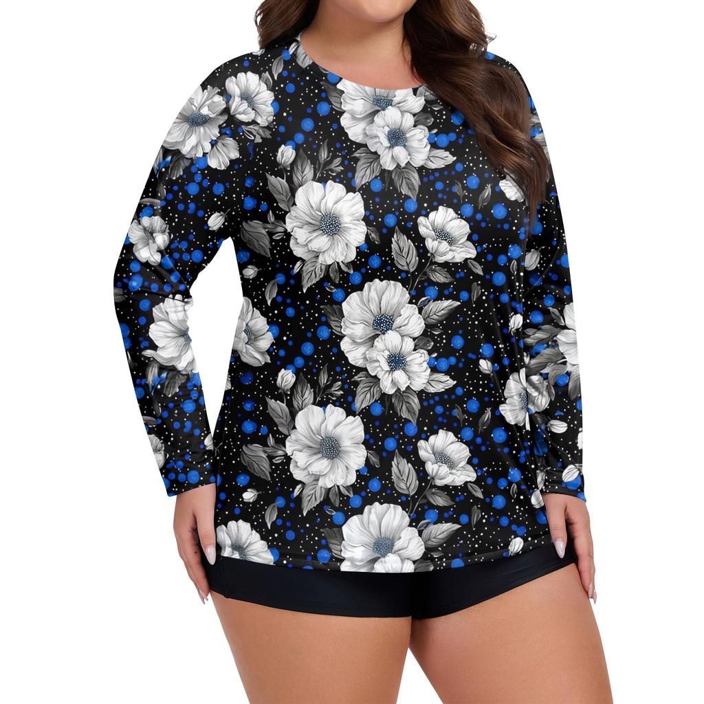 Women's Print Large Size Long Sleeve Swimsuit Sun  Jacket Quick Dry Hiking Top