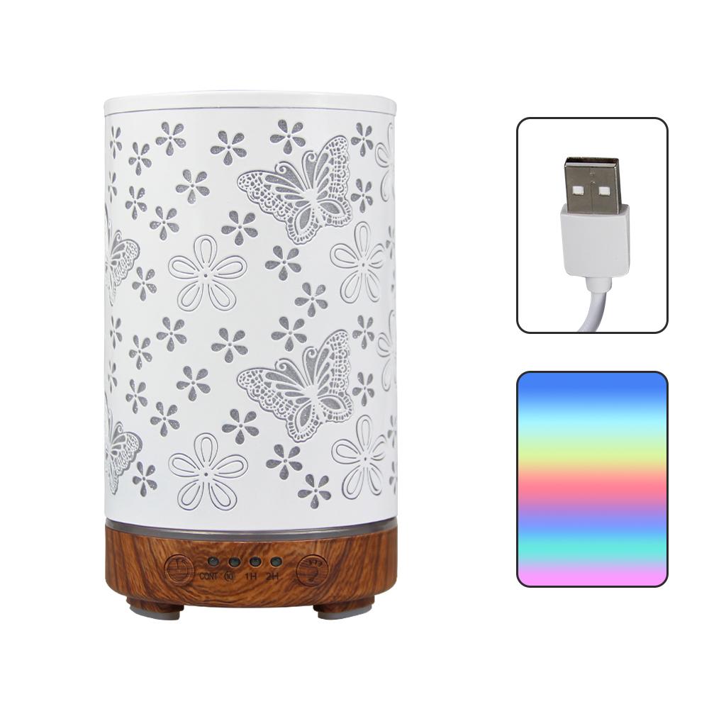 100ml Essential Oil Diffuser Seven-Color Aroma Light Butterfly Ultrasonic Air Humidifier Room Scent Diffuser with Timer Function