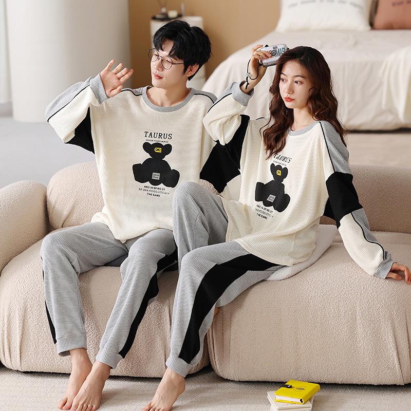 

Комплект вафельной пижамы для пары 2024 - С длинным рукавом, Легкий, Для ношения дома/на улице весной и осенью Women XXL (67.5-77.5 kg)