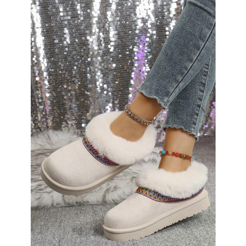 2025 Plus Size Winter New Arrival Comfortable Chunky Sole Padded Toe Ethnic Style Slip-On Snow Boots Cotton Boots for Women