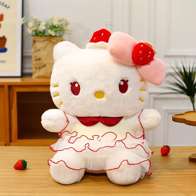 Kuromi Strawberry Cake Cat Doll with Birthday Hat Plush Toy 28cm (0.16kg)