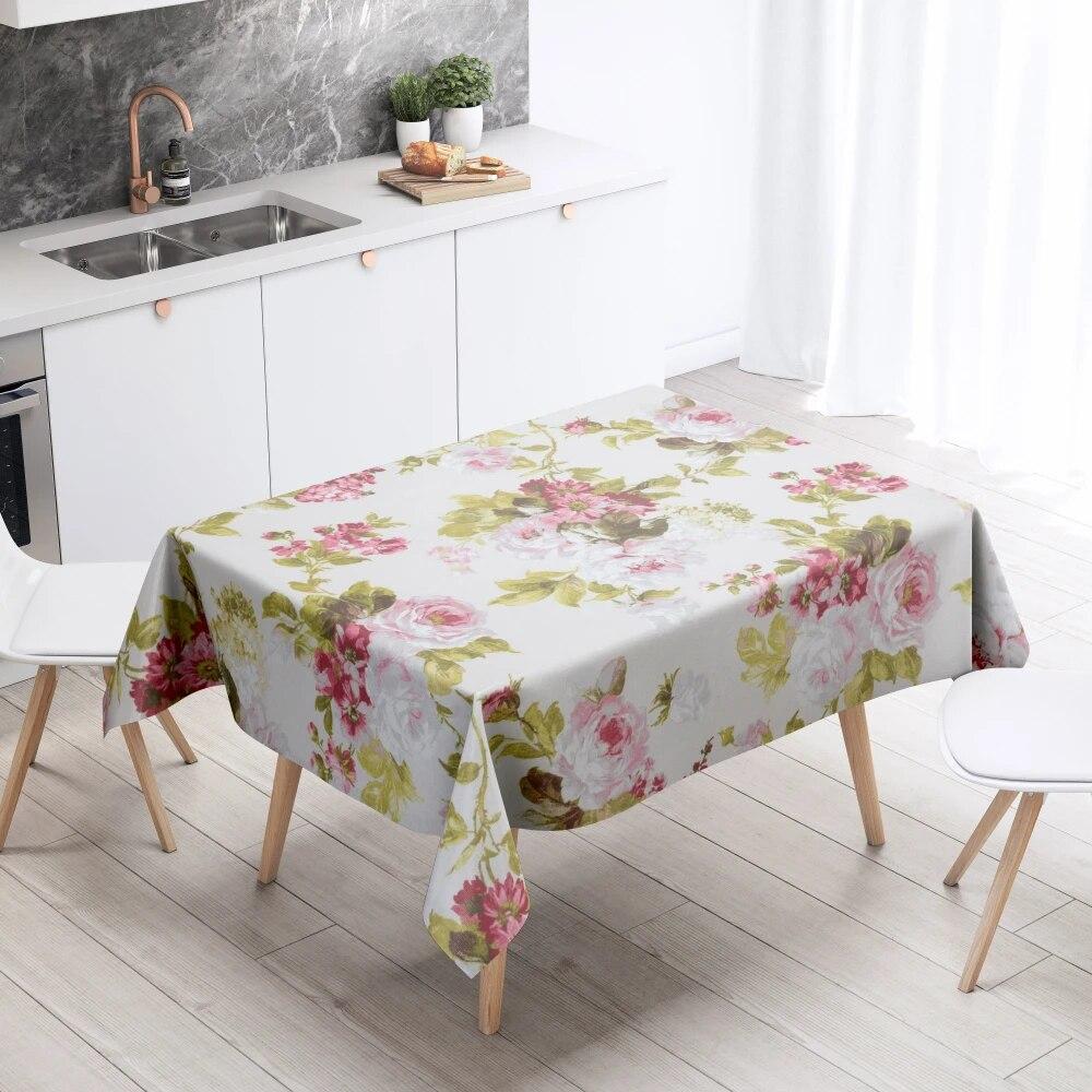 Floral Tablecloth Home Decor Stain Resistant Waterproof Table Decoration Rectangular Kitchen Fireplace Tops