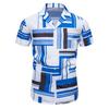 Summer New Men's Casual Short-sleeved Shirt Contrasting Print Hawaiian Style Lapel Top Short-sleeved