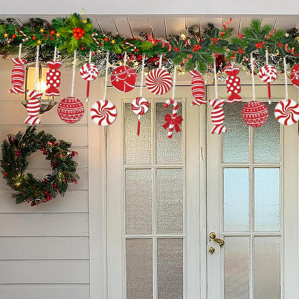 Candy Christmas Tree Decorations 30 Piece Lollipop Cane Wooden Hangable Peppermint Pendants Peppermint Candy Ornaments For